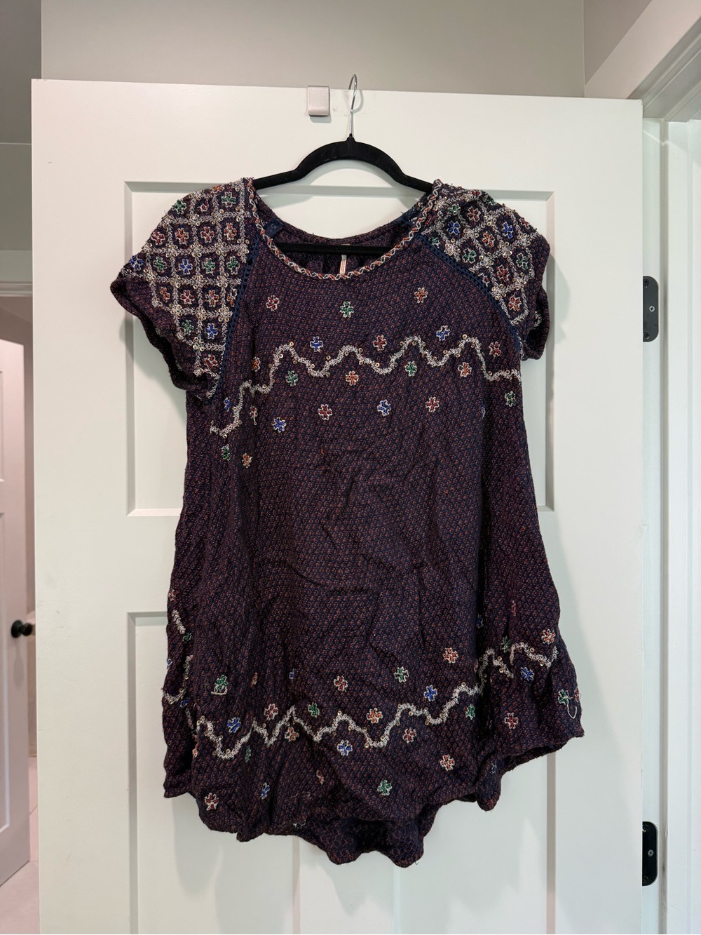 Free People Purple Embroidered Boho Tunic